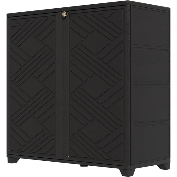 HOMSPARK Indoor/Outdoor Storage Cabinet with Doors, 34”x15”x34” HDPE Plastic Storage Box for Bedroom, Bathroom, Living Room, Balcony, Multi-Purpose for Daily Tools, Black