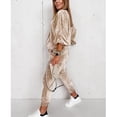 thumbnail image 1 of Women 2 Piece Outfits, Fashionable Single Row Zipper Autumn Winter Women Velour Tracksuits V Neck  For Jogging For Shopping For Home ANGGREK Albaricoque XL, 1 of 5