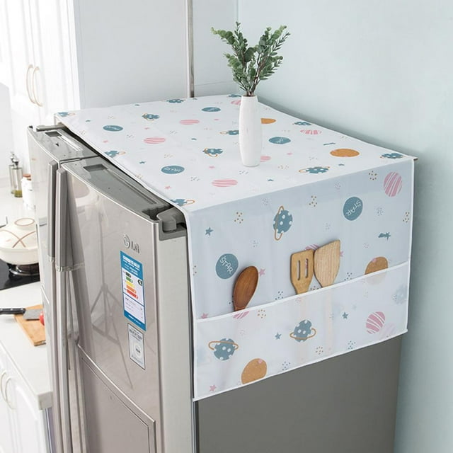Feltree Washing Machine Cover-proof and Oil-proof Dryer Top Cloth with Side Storage Bag Cotton Linen Kitchen Refrigerator Appliance Protection Cover