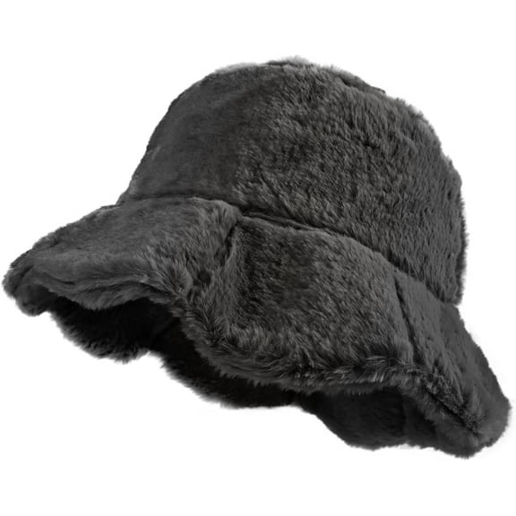 Winter Faux Fur Plush Bucket Hat, Soft Ruffle Sweet Lotus Leaf Fisherman Hat, Fluffy Outdoor Thick Warm Cap for Women
