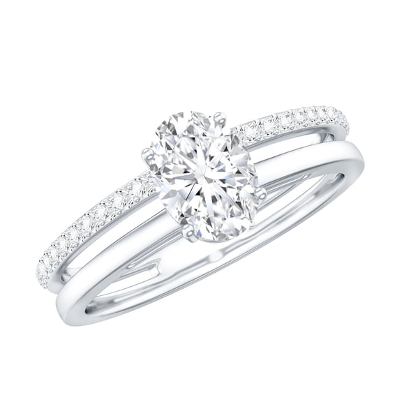 Rosec Jewels Lab Grown Diamond Engagement Ring Oval (5x7 mm, Ef-VS Quality) - Double Band Ring for Women, 925 Sterling Silver, US 4.00