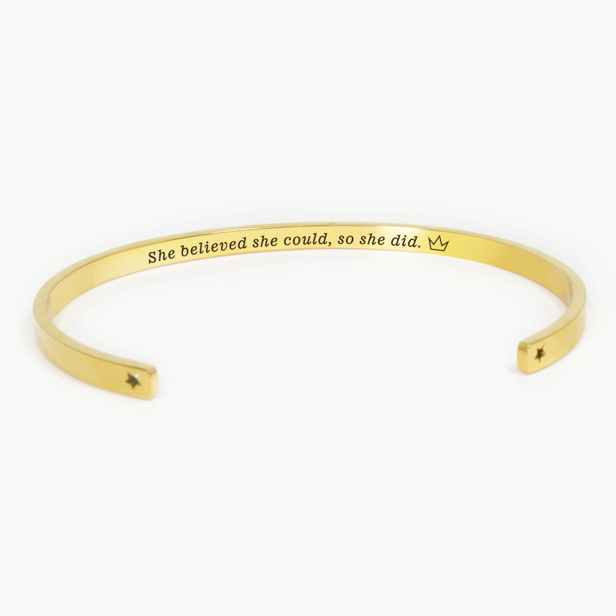 "She believed she could…" Gold Stainless Steel Graduation Theme Hidden Message Gift for Her Cuff Bracelet with Gift Set