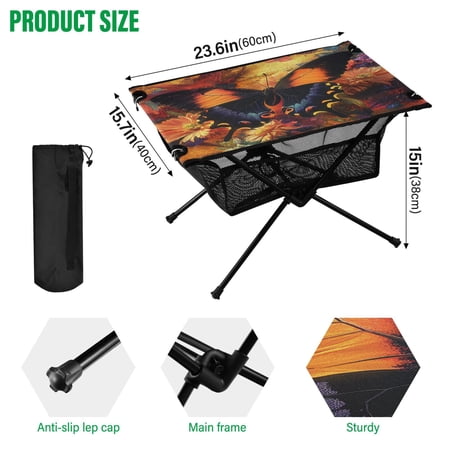 BZSMCE Camping Tables Simple Folding Table Butterfly Blossom Beauty Pattern Size:23.6*15.7in