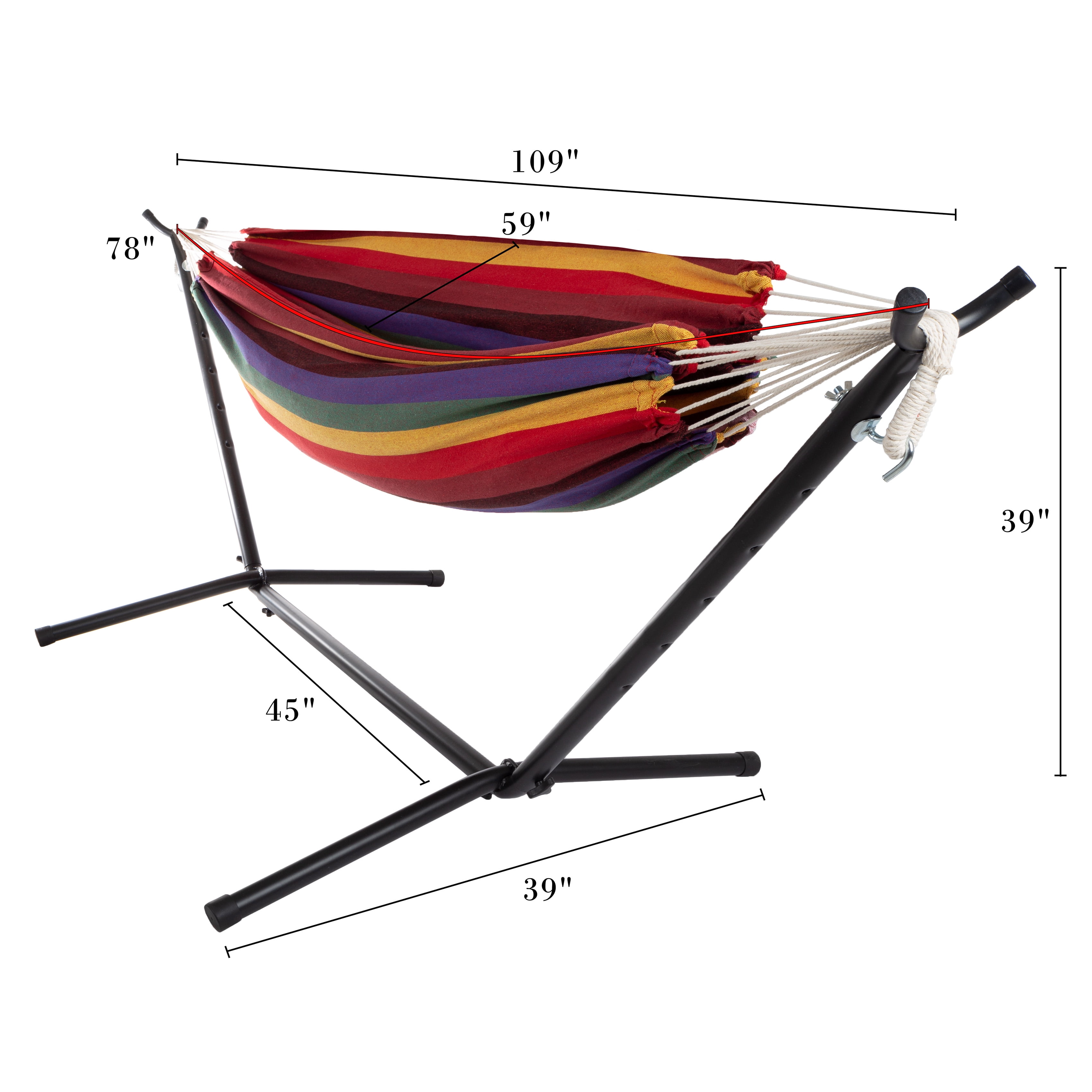 Pure Garden 400lb Capacity 2 Person Double Hammock with Stand, Red Multi