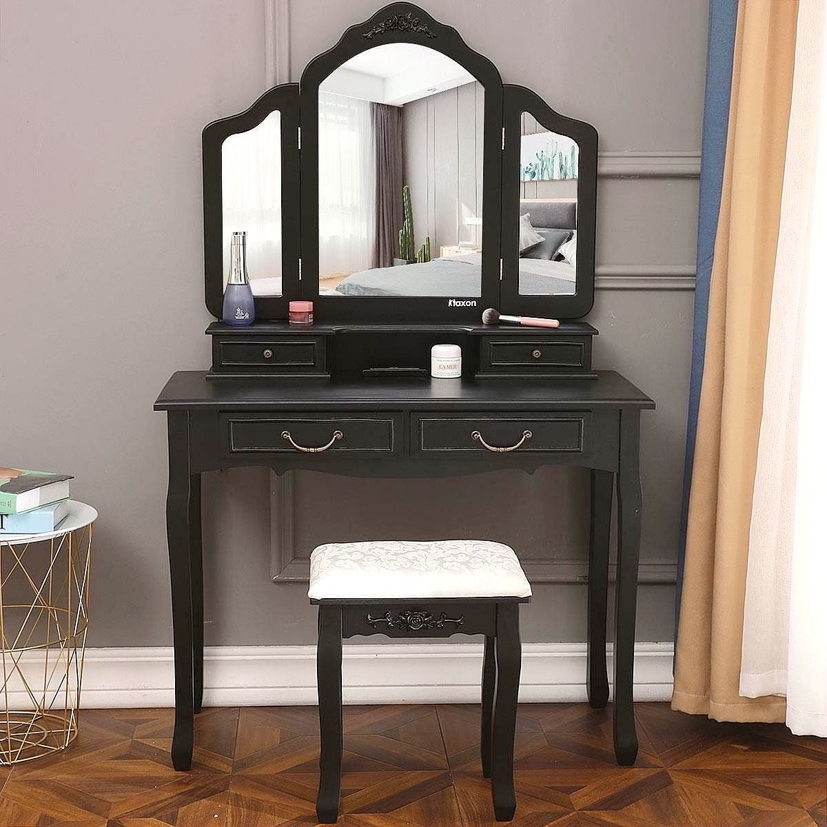 Ktaxon Trifold Mirrors Makeup Vanity Table Set Vanity Beauty Station w