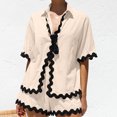 thumbnail image 4 of FAIWAD Pyjama pour Femmes Ensemble Court Chemise à Manches Courtes Boutonnée à Col à Revers et Short Pantalon Ensemble de Nuit Doux, 4 of 7