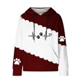 thumbnail image 4 of Women's Hooded Sweatshirt Cute Dog Paw Heart Print Hoodies with Front Pocket Sweatshirts Color Matching Waffle Knitted Sweatshirts Loose Casual Long Sleeve Tops Hooded Outwear, 4 of 4