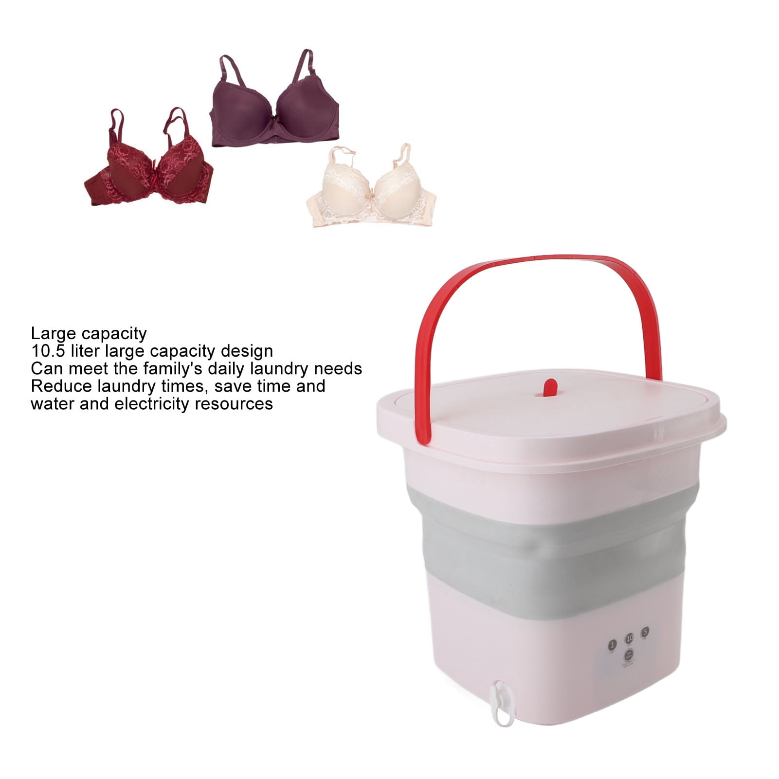 Riousery 10.5L Portable Foldable Washing Machine Fully Automatic Blue Lighting Deep Clean Washer for Apartments Dorms 100-240V Pink EU Plug High Efficiency Multi Cycle Device (10.5L / 0.37 cu ft)