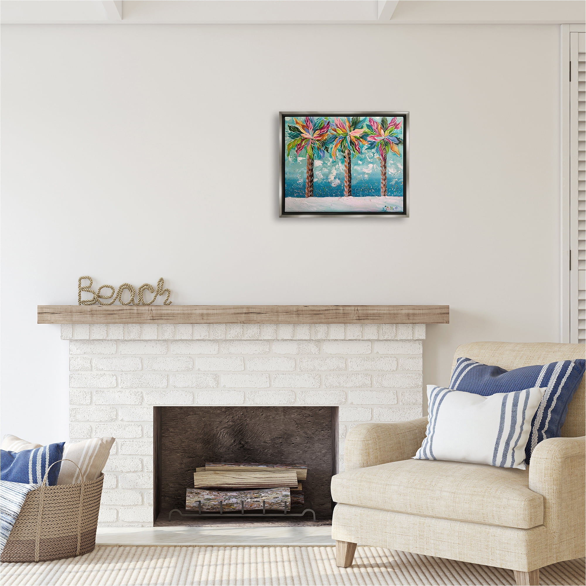 Stupell Industries Vivid Hue Palm Trees Landscape Painting Gray Floater Framed Canvas Art Print Wall Art, 21 x 17