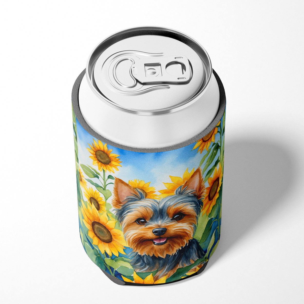 Yorkshire Terrier in Sunflowers Can or Bottle Hugger 3 in x 5 in
