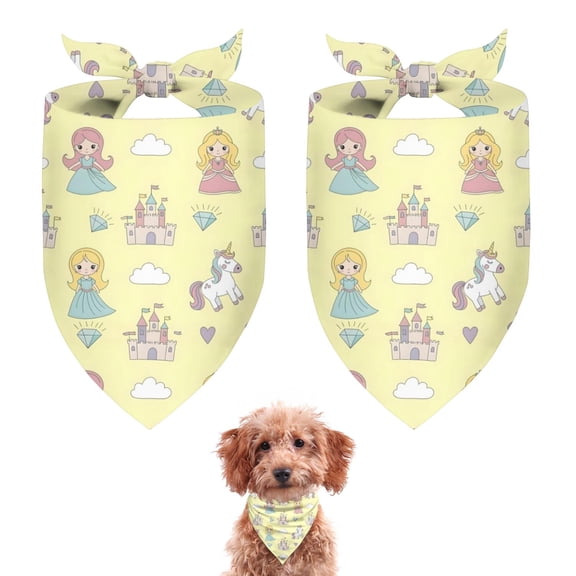 Dog Bandana 2 Pack,Yellow Princess Unicorn Pattern Bandanas for Dogs,Cat Bandana,Small/ Large Dog Bandana 2 Size,Dog Bandanas
