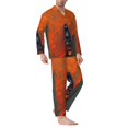 Balery Orange Net Fishing Boat Pattern Pajama Sets for Men Long Sleeve