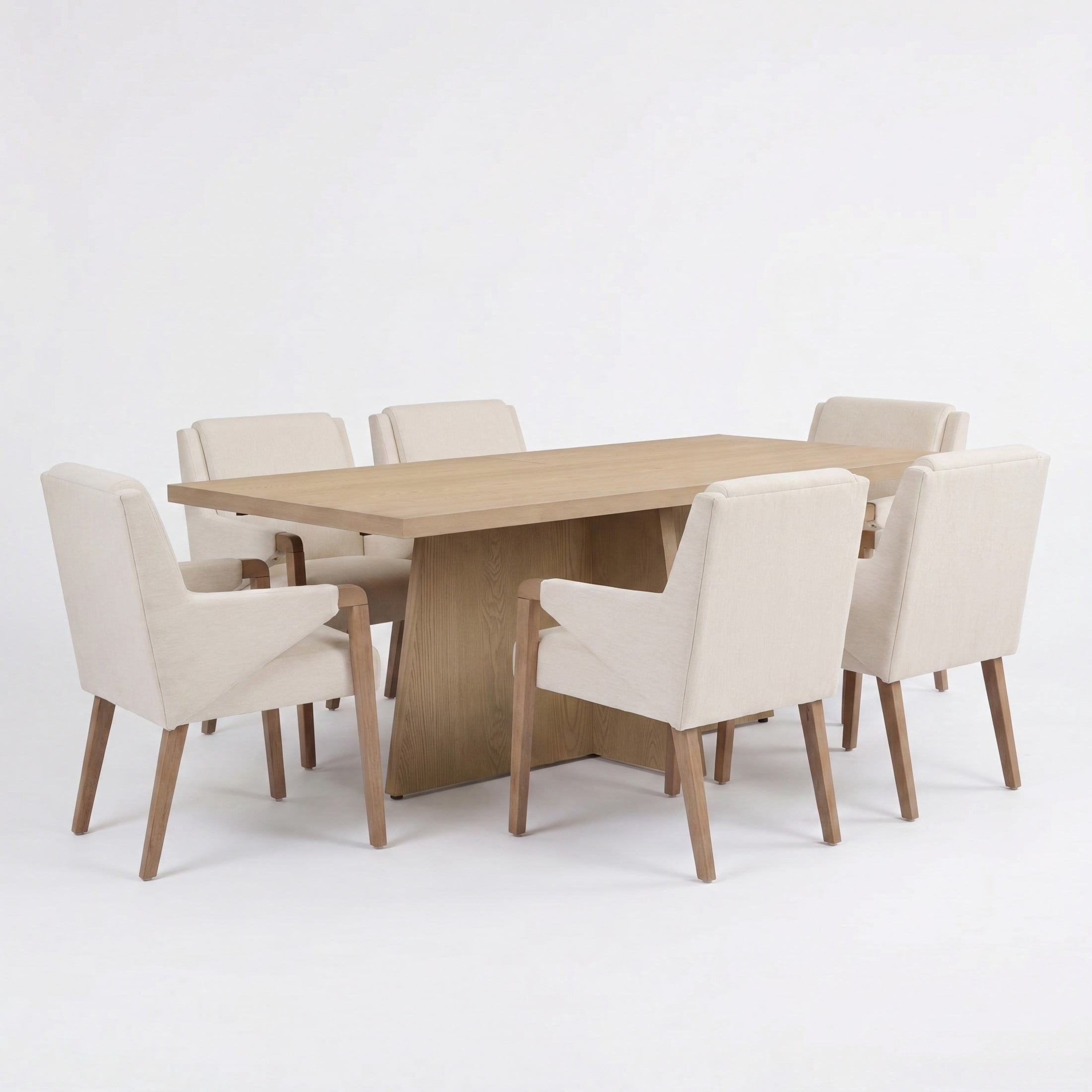 Christopher Knight Home 7-Piece Modern Dining Set, 84" Table and Upholstered Chairs, Light Ash+Beige