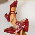 thumbnail image 5 of Miluxas Women's Bow Heels Mary Jane Block Chunky Heel Pumps Round Toe Comfortable Low Heels Wedding Evening Party Dress Shoes Wine 9(42), 5 of 9