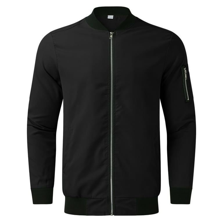 Black Windbreaker Jackets For Men Male Winter Solid Slit Pocket Jacket Long  Sleeve Zipper Fly Pocket Jacket Coat 