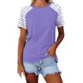 thumbnail image 2 of Tittly T Shirts for Women Spring Tops for Women Women's Round Neck Patchwork Striped Color Block Loose Casual Short Sleeved T Shirt Tshirts Shirts Basic Tees Purple L, 2 of 4