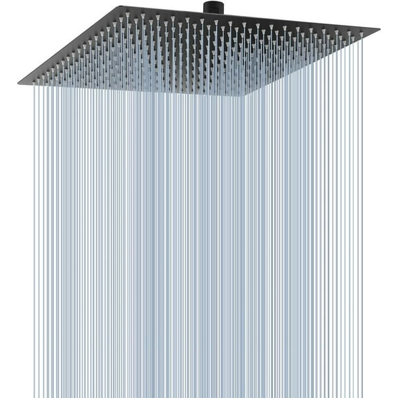 16-Inch Matte Black Rain Shower Head – High Pressure Stainless Steel, Square, Wall or Ceiling Mount