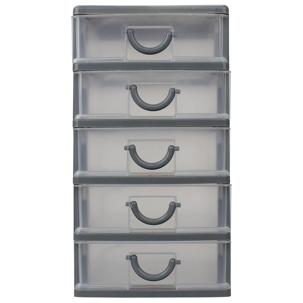 Home Basics 5-Tier Plastic Drawer Organizer, Grey, 2 Pack