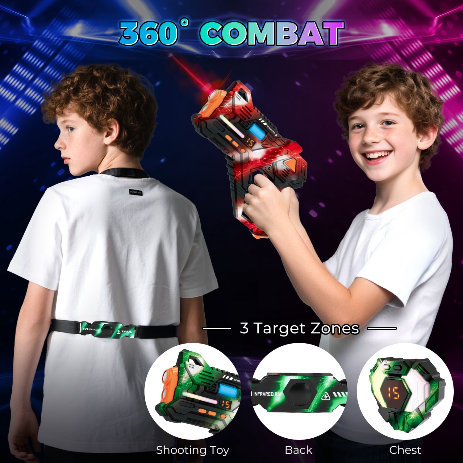 Huge Wave Shooting Tag Set of 4 with Vests & Back Receiver, Rechargeable Indoor & Outdoor Family Games Teens Group Activity, Birthday Gift for Kids Ages 6-12