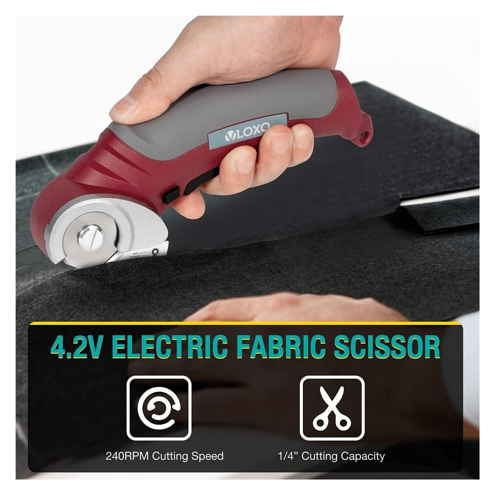 Cordless Electric Scissors,Cardboard Cutter with Safety Lock 4.2V Electric Mini Cutter Rechargeable Rotary Cutter for Leather Felt Rug Box with Storage Box Pink