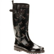 Women's Horse Race Print Buckle Rain Boots