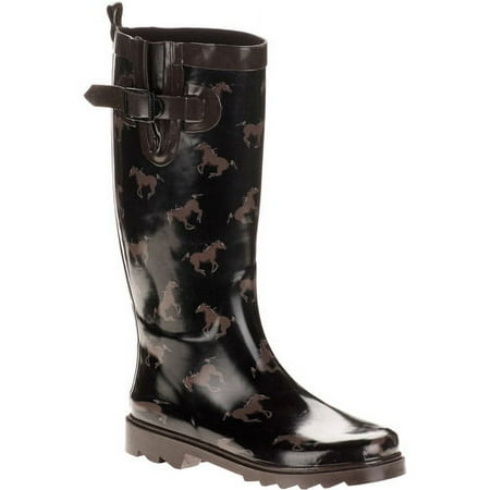 Women's Horse Race Print Buckle Rain Boots