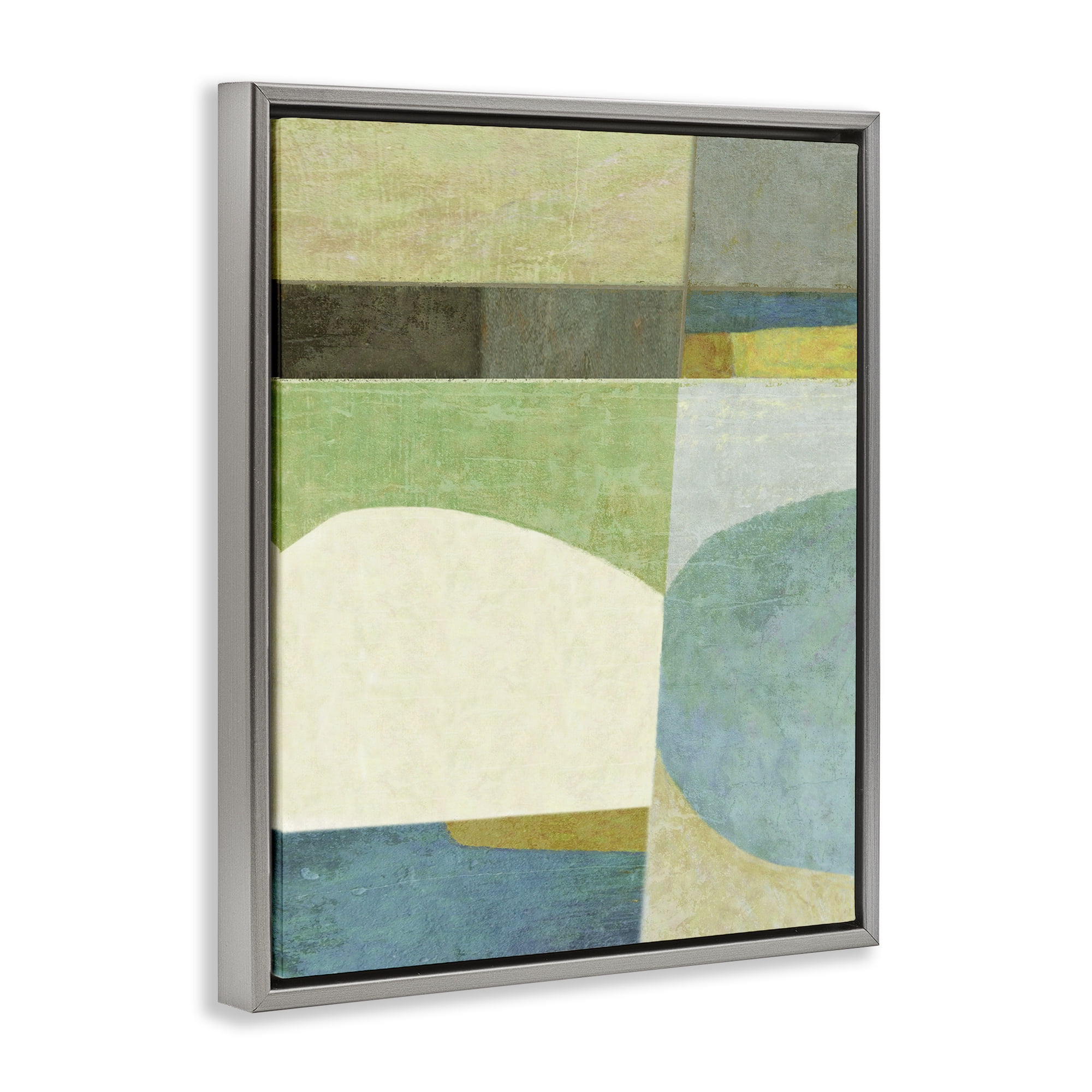 Stupell Industries Subtle Shapes Collage Abstract Painting Gray Floater Framed Canvas Art Print Wall Art, 17 x 21