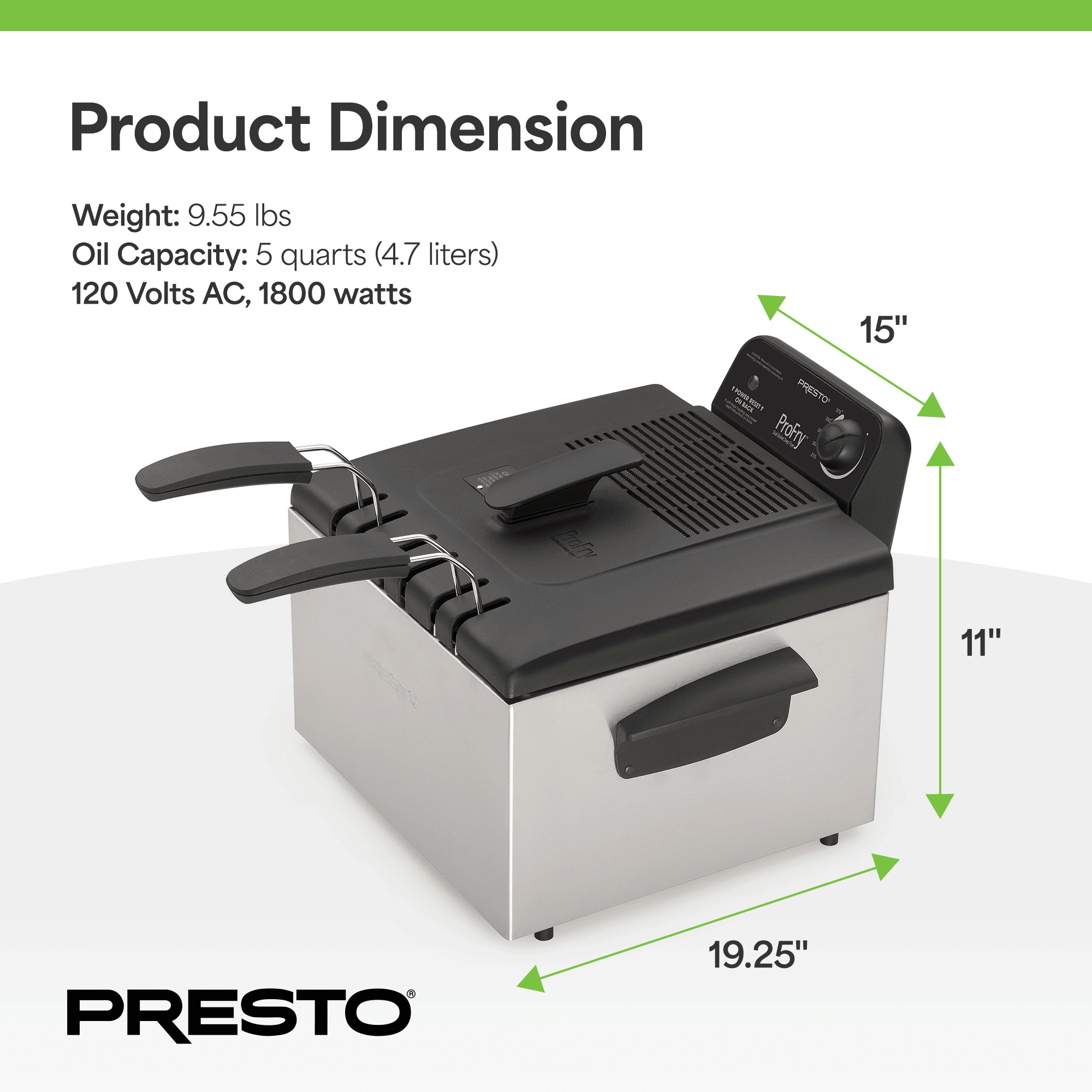 Presto ProFry Stainless Steel Big Dual-Basket Electric Deep Fryer