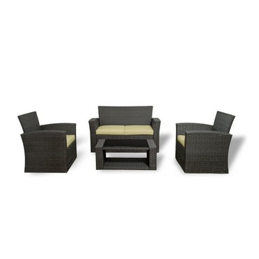 Westin Outdoor 4PC Rattan Wicker Sofa Coversation Set with Cushions UV Weather Resistant, Gray/Beige