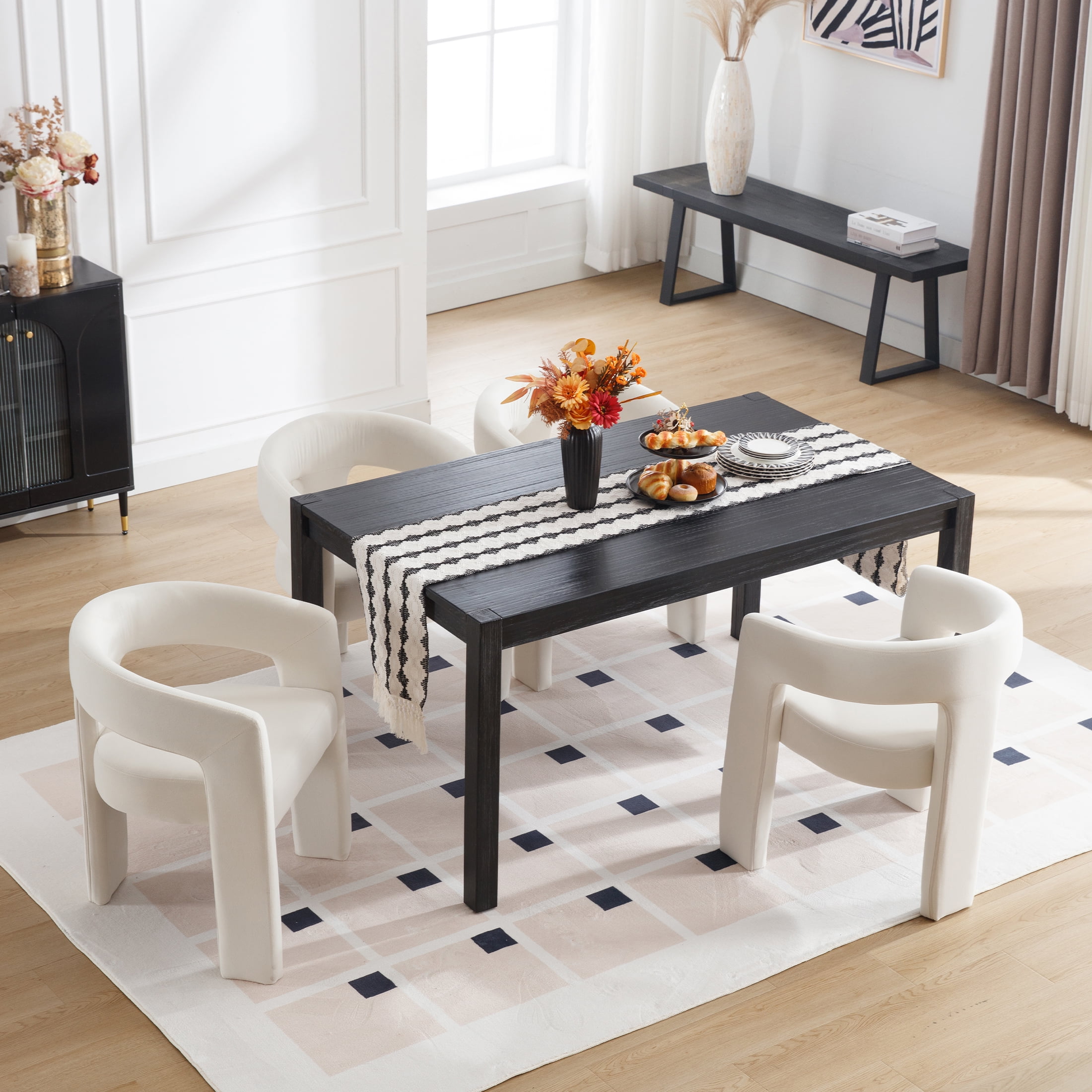 Guyou Modern Velvet Upholstered Dining Chair, Cute Barrel Side Armchair Kitchen Chair with Armrests and Back for Living Room Dining Room Bedroom, Ivory