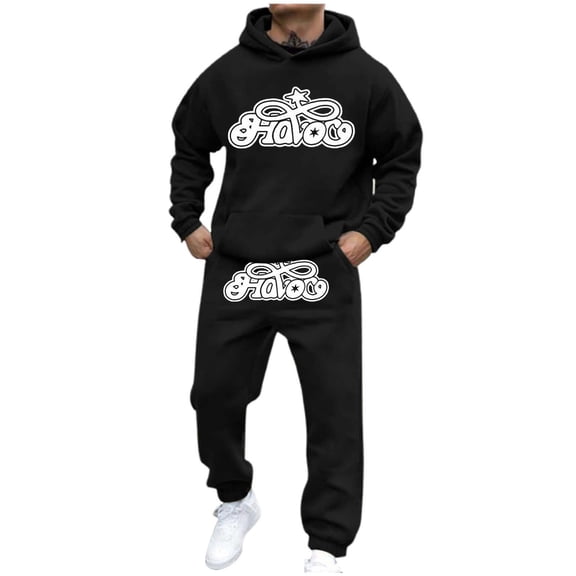 CONFREE Mens Tracksuit 2 Peice Sets Casual Men's Jogging Sweatsuit Set Graphic Y2K Pullover Hoodies Pants Athletic Sweat Suit for Men