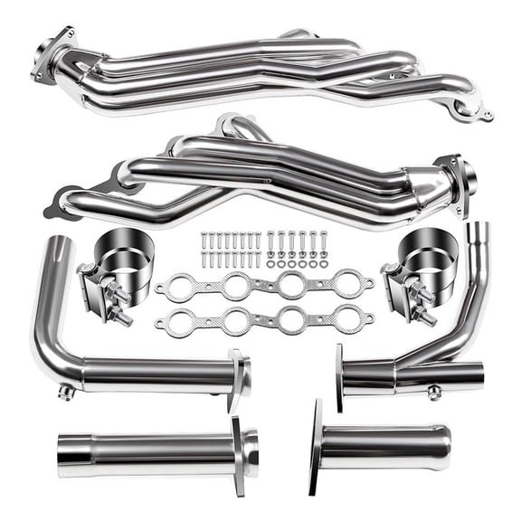 2007-2013 Chevy Silverado Sierra 1500 Exhaust Headers 4.8 5.3 6.0 6.2 Vortec Long Tube Header Kit with Off Road Y Pipe Stainless Steel GMT900 Tahoe Yukon Suburban Escalade