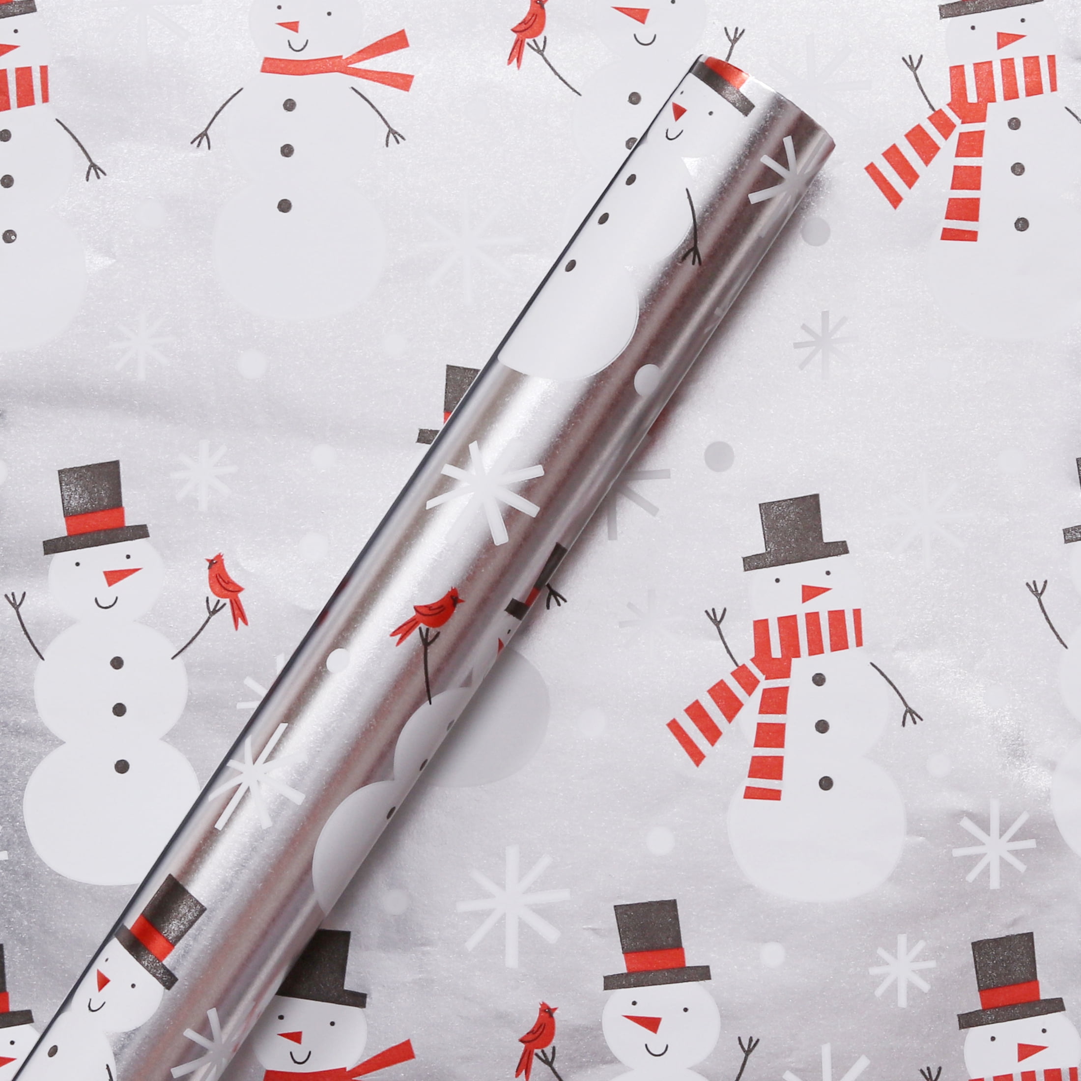 Holiday Time Silver and Red Foil Christmas Wrapping Paper, 30 Sq ft, 30IN FL SNMN WRAP