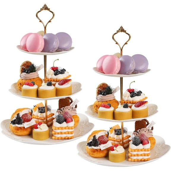 Xugoox 2 Pcs 3 Tier Cupake Stand Round Dessert Holder Tower for Birthday Wedding Party Supplies