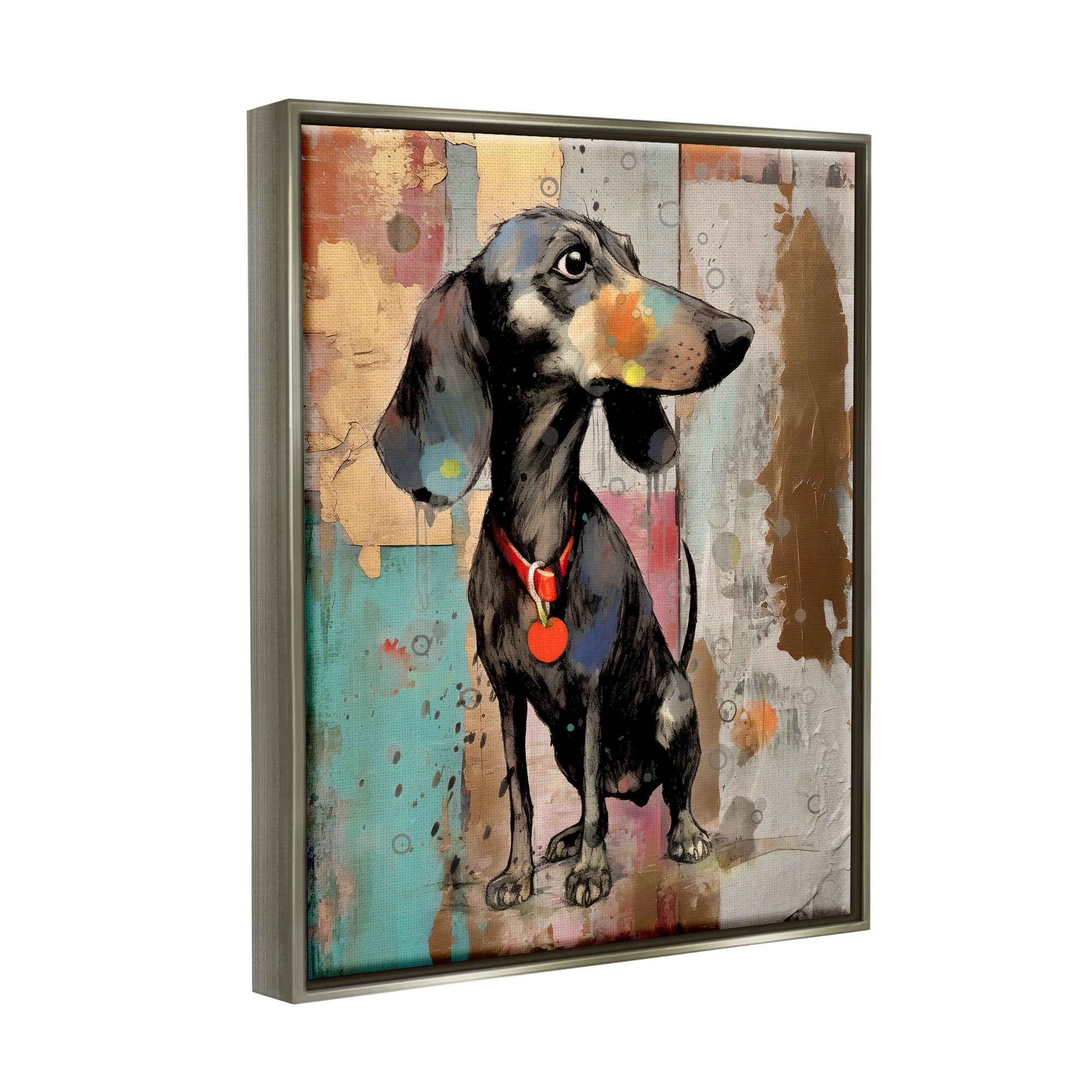 Stupell Industries Dachshund Modern Collage Animals & Insects Painting Gray Floater Framed Canvas Art Print Wall Art, 25 x 31