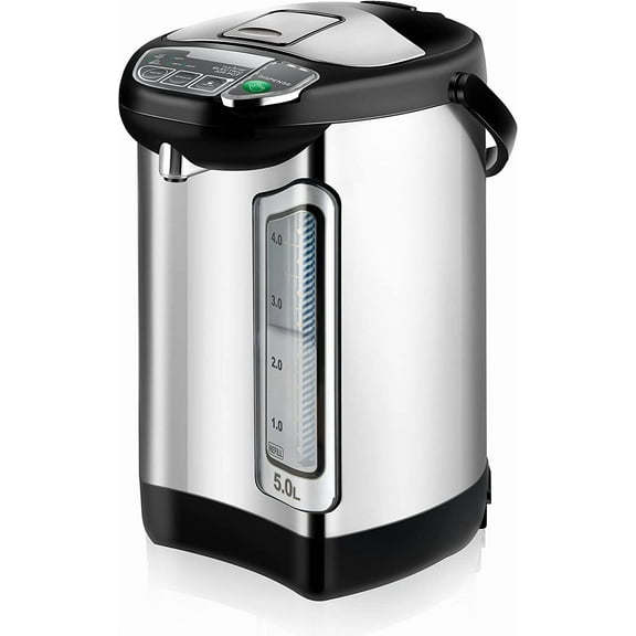 Nutrichef Electric Water Boiler and Warmer - 5L/5.28 Qt Stainless Steel Hot Water Dispenser, Black