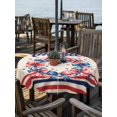 thumbnail image 2 of Outdoor Tablecloth with Umbrella Hole for Patio/Picnic/Party/Camping, 4th of July Waterproof Table Cloth Round Cover Washable, Country Patriotic USA Flag Bow Garland Stripes (Dia 54"), 2 of 9