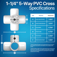 thumbnail image 4 of FORMUFIT 1-1/4" 5-Way Cross Furniture Grade PVC Pipe Fittings, (1-5/8" Actual Socket ID), White, 4-Pack, 4 of 9