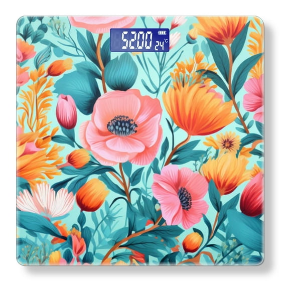 Bathroom Scale, Highly Accurate Digital Body Scale,Precisely Measures Weight up to 400 lbs-Vibrant Pattern Of Colorful Flowers