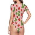 thumbnail image 4 of Daiia Strawberries print Women's Crew Neck Short Sleeve Bodysuit Fashion Tops Fit Casual Basic Extender Bodysuit-Large, 4 of 9