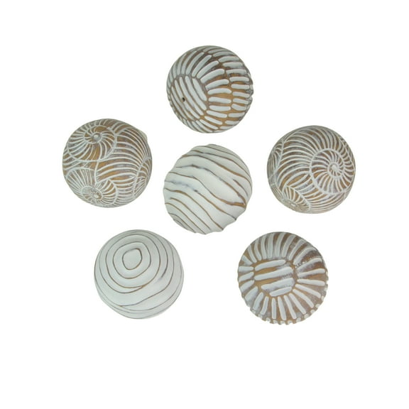 Mayrich Company Set of 6 Whitewashed Resin Decorative Art Orb Spheres, 3 inches in Diameter