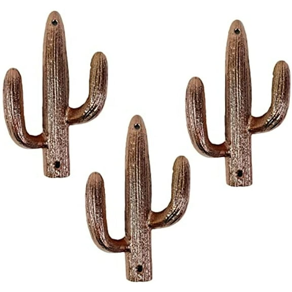 Urbalabs Cast Iron Cactus Hooks for Wall Double Cactus Coat Key Hanger Southwestern Western Wall Home Rustic Cactus Decor, Cactus Coat Rack, Bags, Towels and More Metallic Copper 3 Pack (Copper)