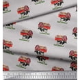 thumbnail image 3 of Soimoi Gray Poly Georgette Fabric Barn & Cow Farm Print Fabric by Yard 42 Inch Wide, 3 of 3