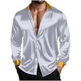 thumbnail image 5 of ZACPNCV Men's Shiny Satin Dress Shirts Long Sleeve Button Down Silk Shirt with Bow Tie, 5 of 8