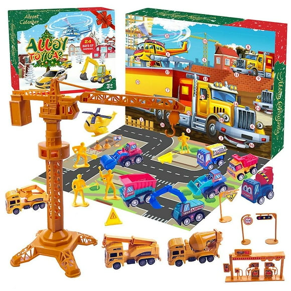 2023 Christmas Engineering Playset Advent Calendar, Alloy Construction Vehicles Toy Set, Xmas Countdown Calendar Kids Gift