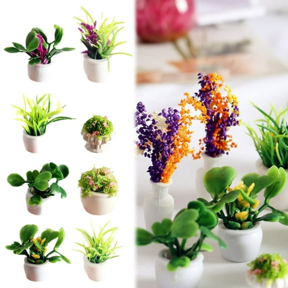 Hot Sale!Xerdia Dollhouse Miniature Bonsai Plant, Doll House Mini Potted Plant Tiny Artificial Greenery Ornament Dollhouse Decoration Flower Model,Fairy Garden Accessories