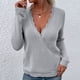thumbnail image 1 of Suéter Con Cuello En V Para Mujer, Jersey De Punto Con Ribete De Encaje Para La Vida Diaria, 1 of 6