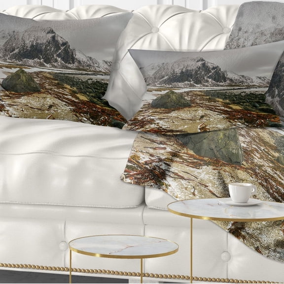 Designart Eggum Lofoten Islands Norway - Landscape Printed Throw Pillow - 12x20