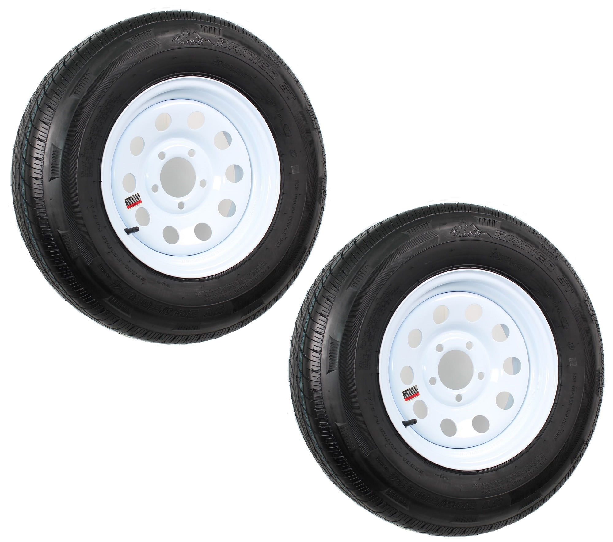 eCustomRim Radial Trailer Tire On Rim ST205/75R14 205/75-14 14 5 Lug Wheel White Modular 