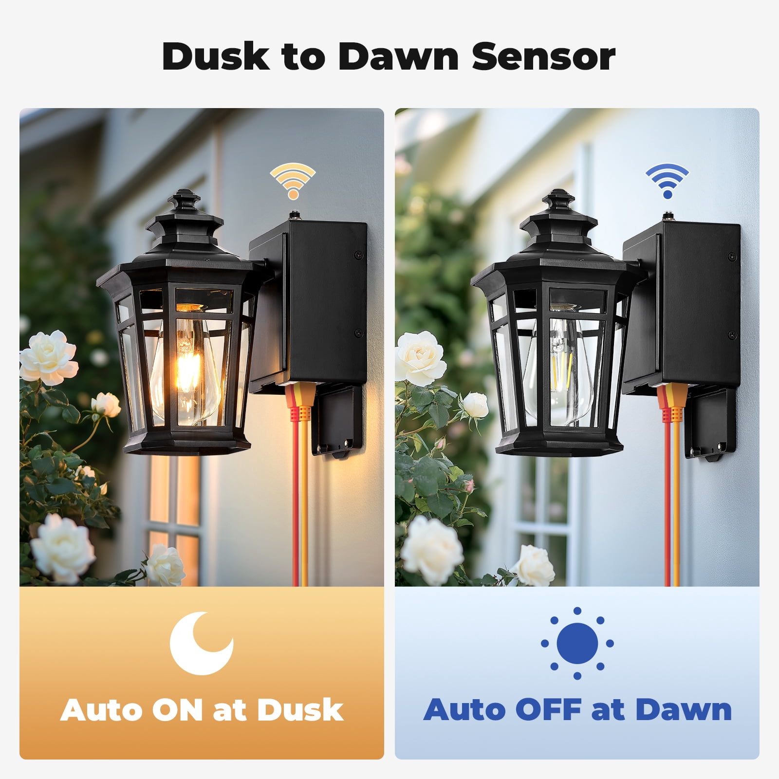 Gleamz Black Dusk to Dawn Outdoor Lighting with GFCI Outlet, Waterproof Anti-rust Exterior Light Fixtures with Outlet, 9" Outside Lights for House, Proch, Patio